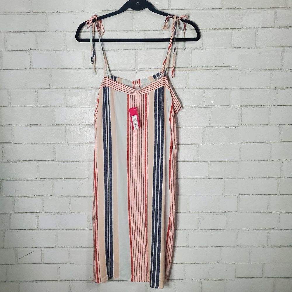 5 For $50🔥 Striped Sleeveless Midi Dress w Tie Straps NWT Patriotic Summer
